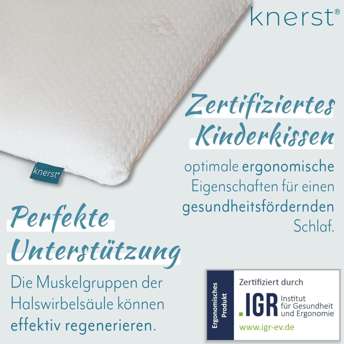 KNERST® Kids Pillow - Ergonomic Memory Foam Pillow for Children's Room - 40x60x6 cm Pillow perfect for kids - 40x60 Pillow for restful sleep including pillowcase - for children