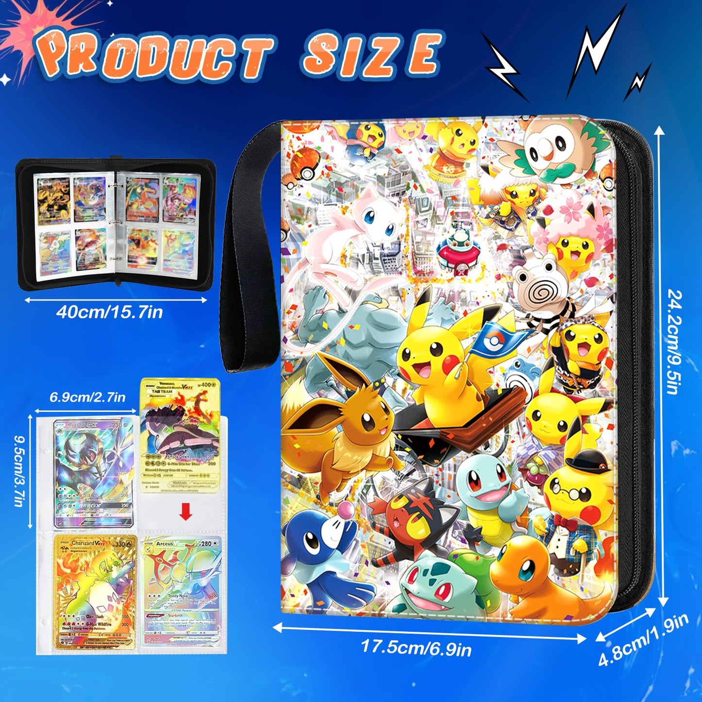 Card collection album, 50 pages, 400 card capacity. Portable, waterproof holder for cards. Great gift for kids, M01.