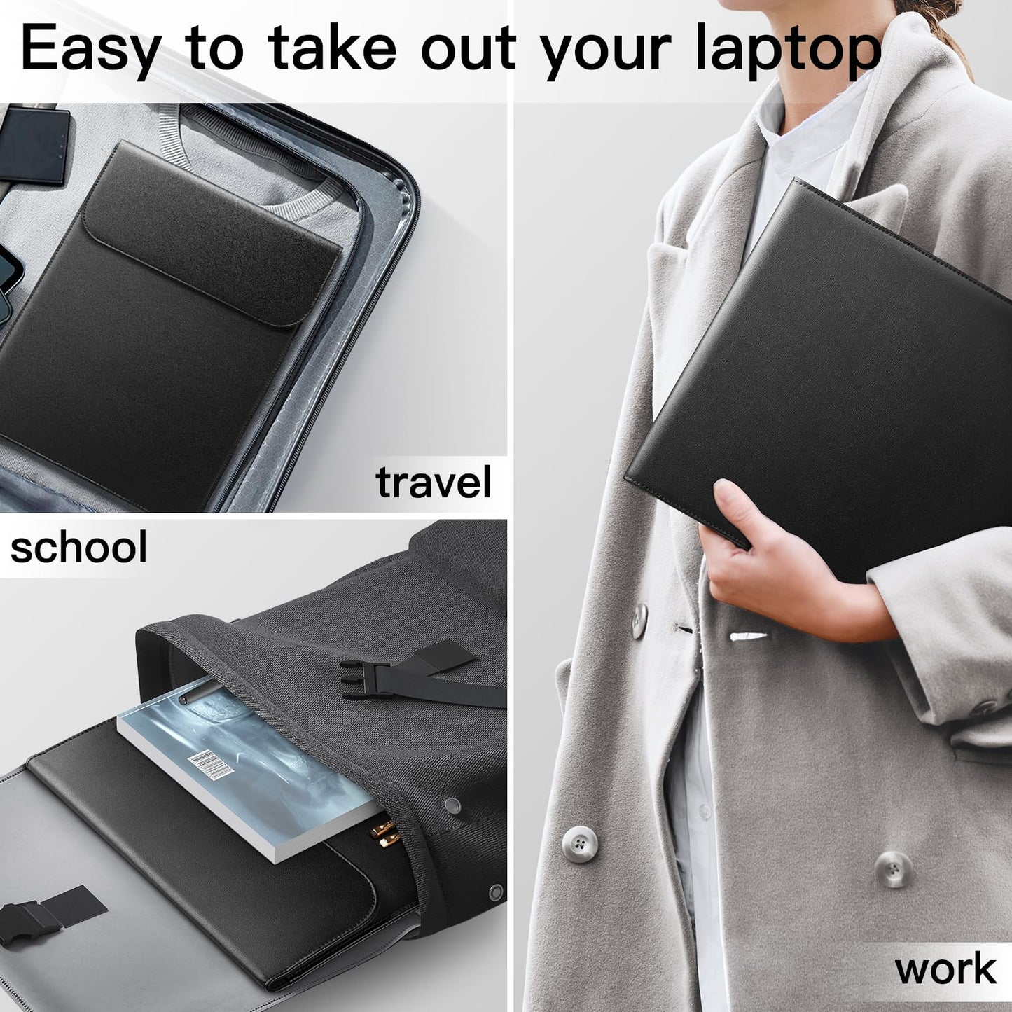 JETech Slim Laptop Sleeve Case for MacBook Air 13-inch (M4/M3/M2) 2022-2025, MacBook Pro 13-inch (M2/M1) 2016-2022, PU Leather Bag (Black)