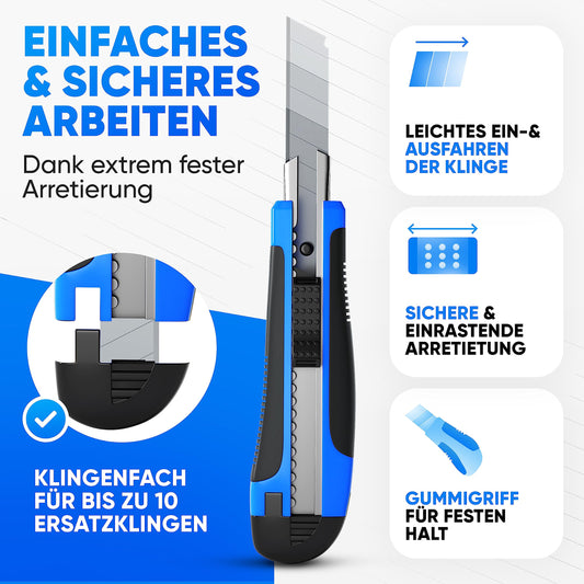 LAINFELD Utility Knife Set | 5 Carpet Knives + 50 Blades | 18mm Blades | Professional Cutter Knife | Carpet Knife Wallpaper Knife Utility Knife