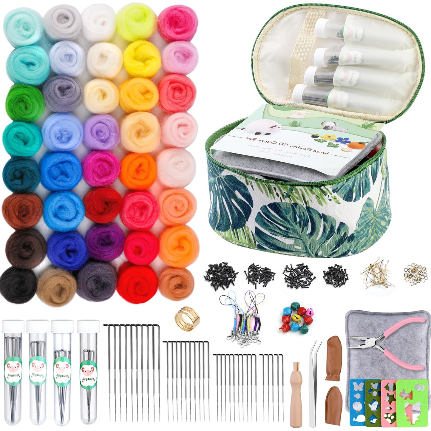 40 colors felt wool basic set Basic felting tools and accessories for beginners, needle felting set needle felting tools for wet felting, dry felting, and DIY felt animal crafts