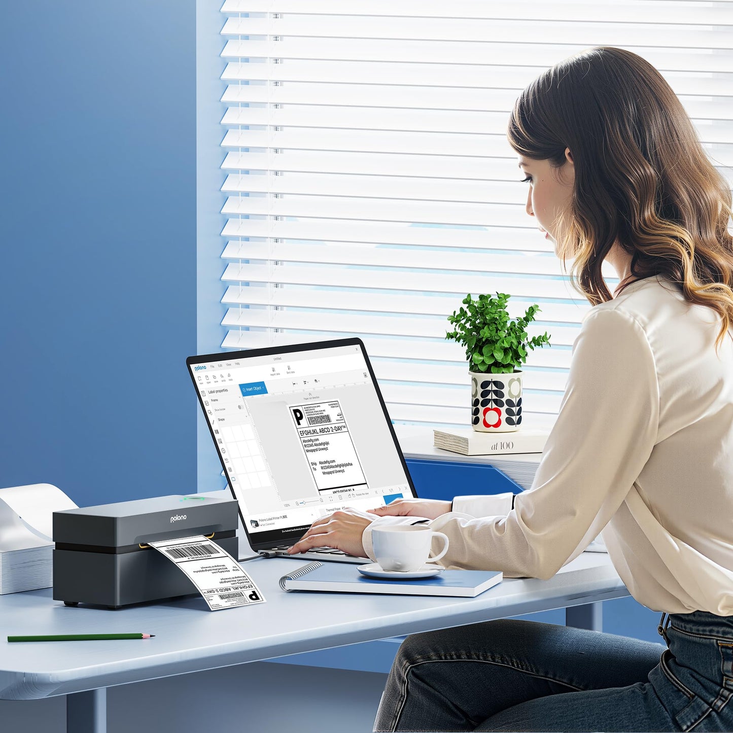 POLONO Bluetooth label printer, labeling device 4x6 DHL label printer, label printer for iOS, Android, Windows, and Mac, compatible with Amazon, eBay, Shopify, Etsy, USPS (Grey)