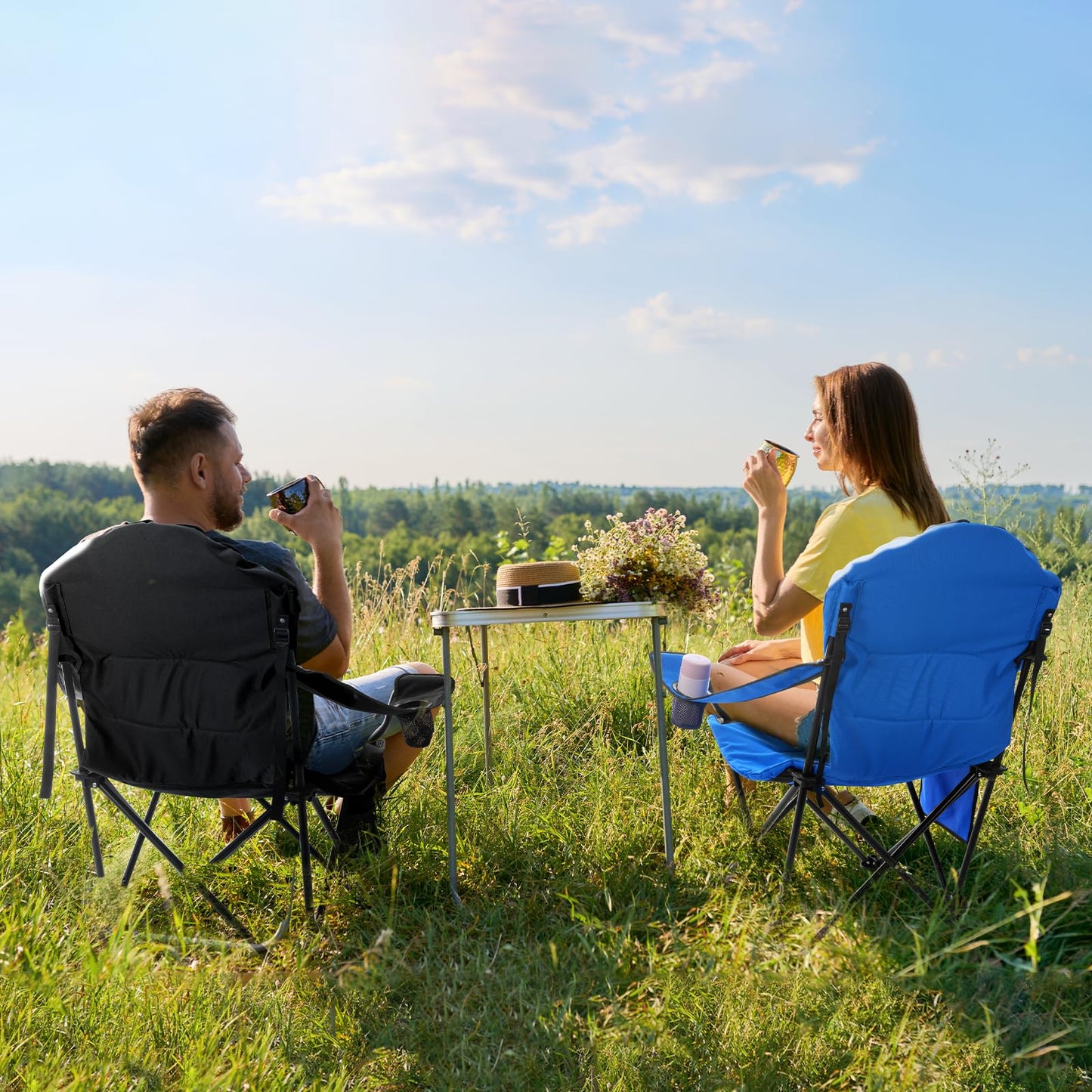 Sportneer Folding Camping Chair: Foldable camping chair up to 160 kg with 3 adjustable angles, backrest, headrest, and carrying bag. Blue, 2-pack.