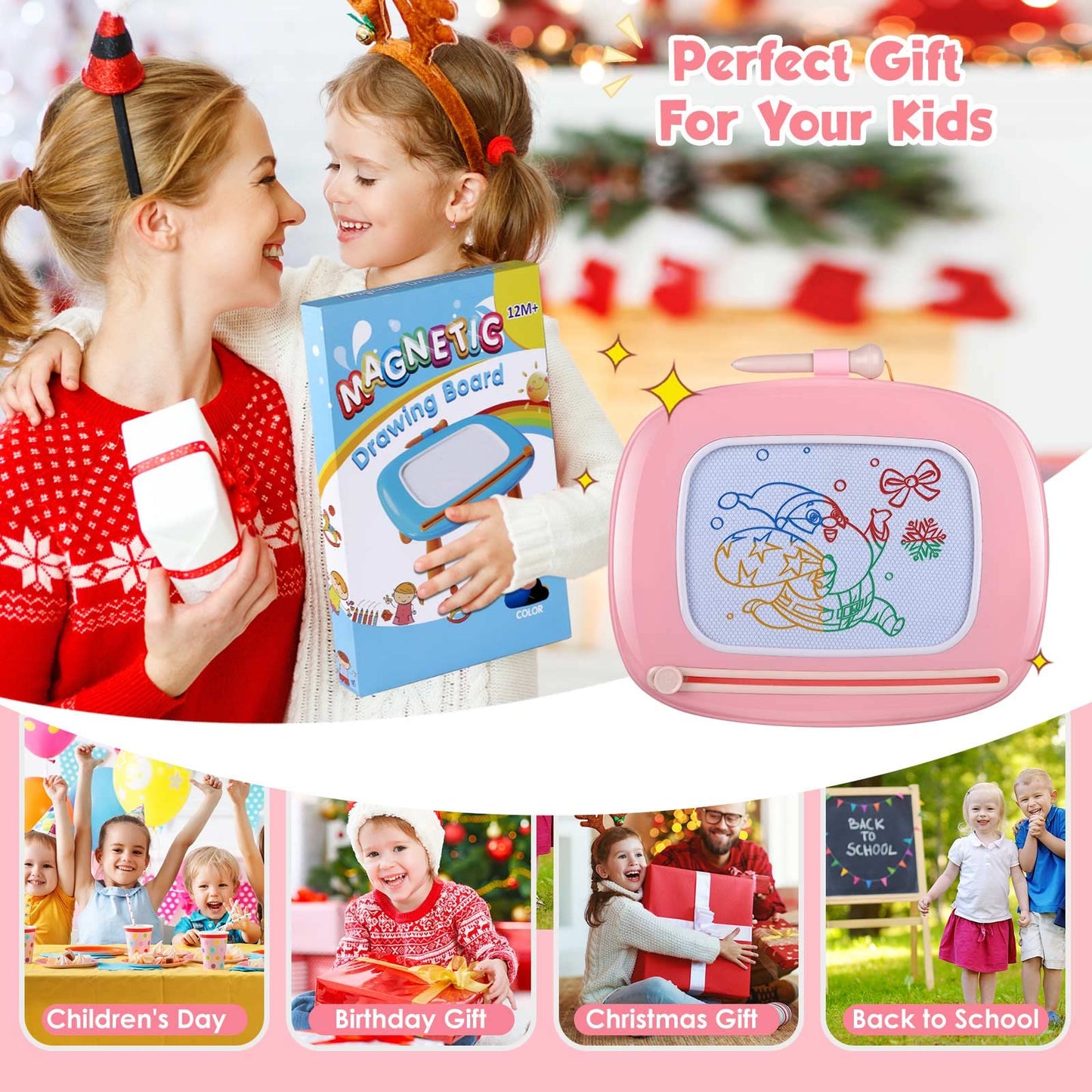 Smasiagon Magnetic Drawing Board for Kids, Colorful Erasable Magnet Drawing Board with Legs for Toddler Toy from 1 2 3 Years Girls Gift (Light Pink)
