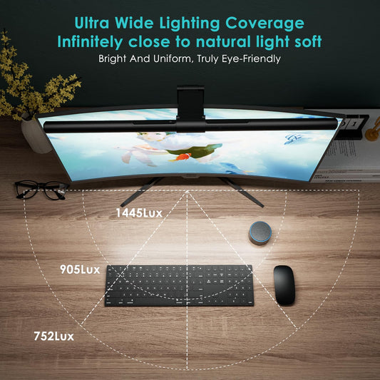 Quntis Curved Computer Monitor Lamp LED USB with Wireless Controller, 51cm Light Bar Eye Protection Desk Lamp with Auto-Dimming, Adjustable Color Temperature Brightness, Screen Lamp Home Office