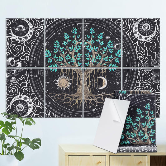 Yrendenge 8 Pack Acoustic Panels, Self-Adhesive Soundproofing Wall Panels, 30x40x0.9cm High Density Soundproofing Acoustic Panel Sound Absorber for Studio Wall Decoration (Tree Moon)