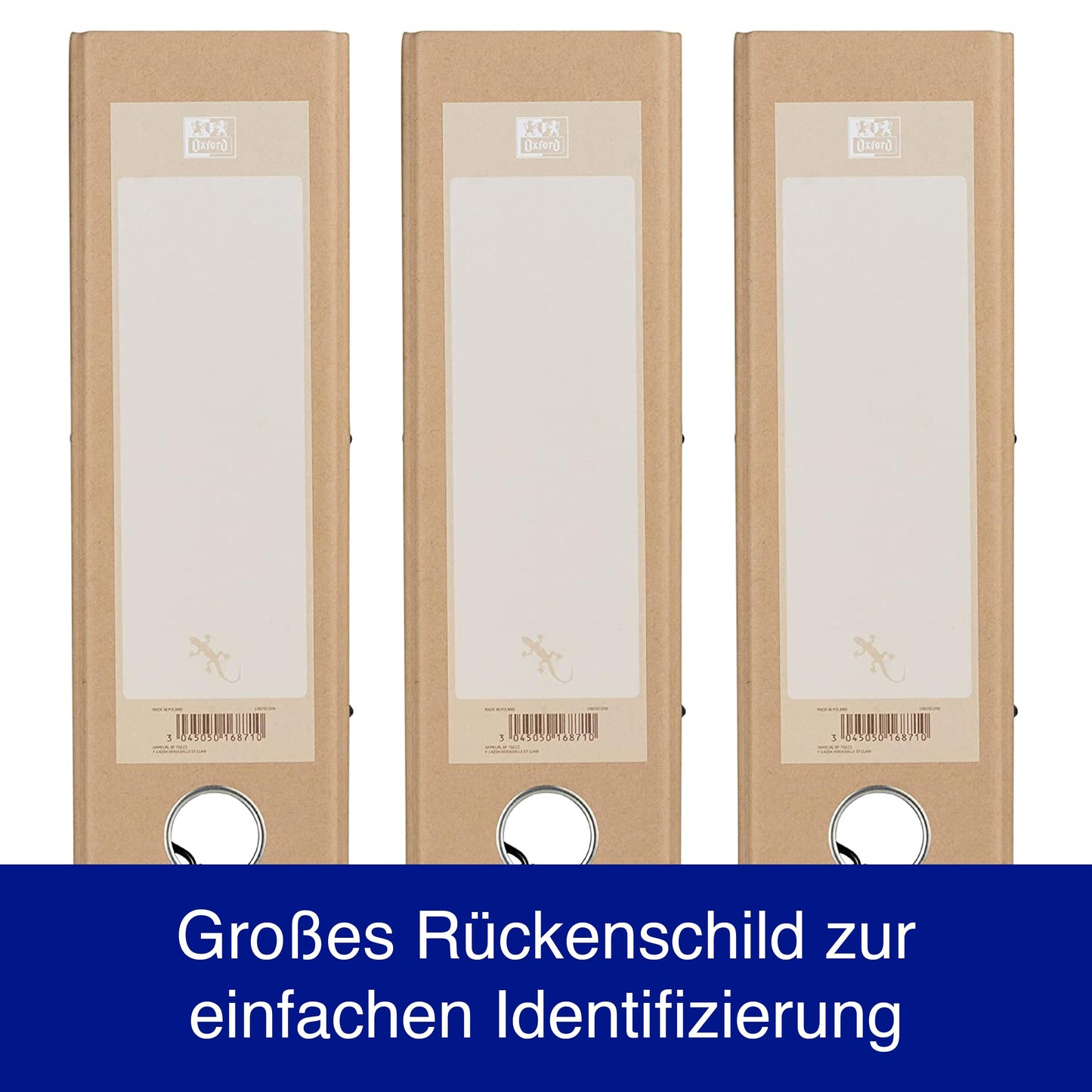 Oxford A4 folder, 8cm wide, eco-friendly, in beige, pack of 3.