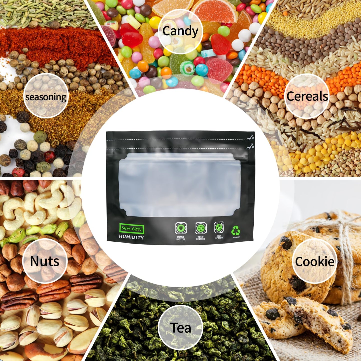 10x 85g reusable storage bags, airtight storage bags with odor control + UV protection, 25X20CM bags with integrated moisture control (58-62%)