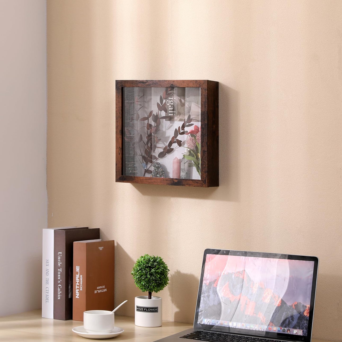 Muzilife Wood 3D Picture Frame for Filling with Opening 28x35cm, Dark Brown Object Frame with Pins and Dowels for DIY Display Shadow Box, Gift for Family Friends Office, Dark Brown
