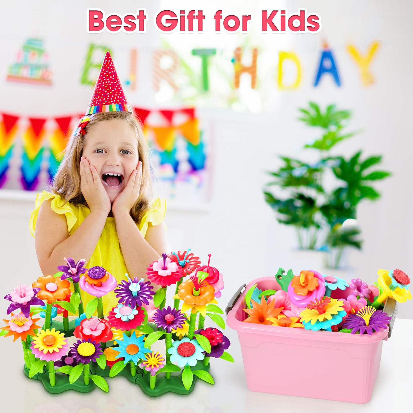 Fivejoy Flower Garden Toy for 3+ Year Old Girls, Montessori Toy Flower Building Blocks Motor Skills Toy, DIY Toy for 3-5 Year Old Girls and Boys, Birthday Gift