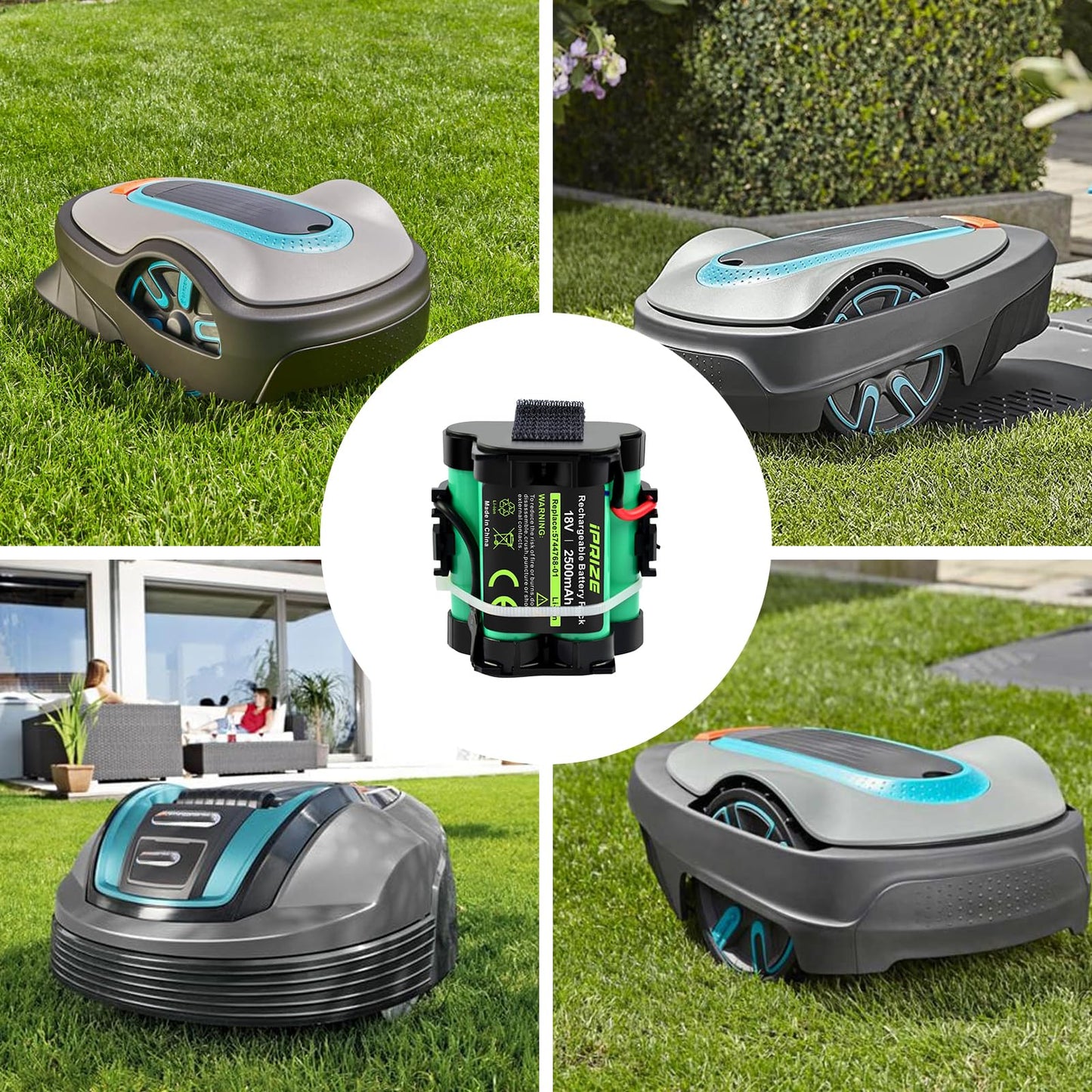 iPrize 18V 2.5Ah Li-ion replacement battery compatible with Gardena robotic lawnmowers R38Li R40Li R45Li R50Li R70Li R75Li R80Li, for Husqvarna Automower 105, 305, 308, for McCulloch ROB R600 R800 R1000 Flymo 1200R.