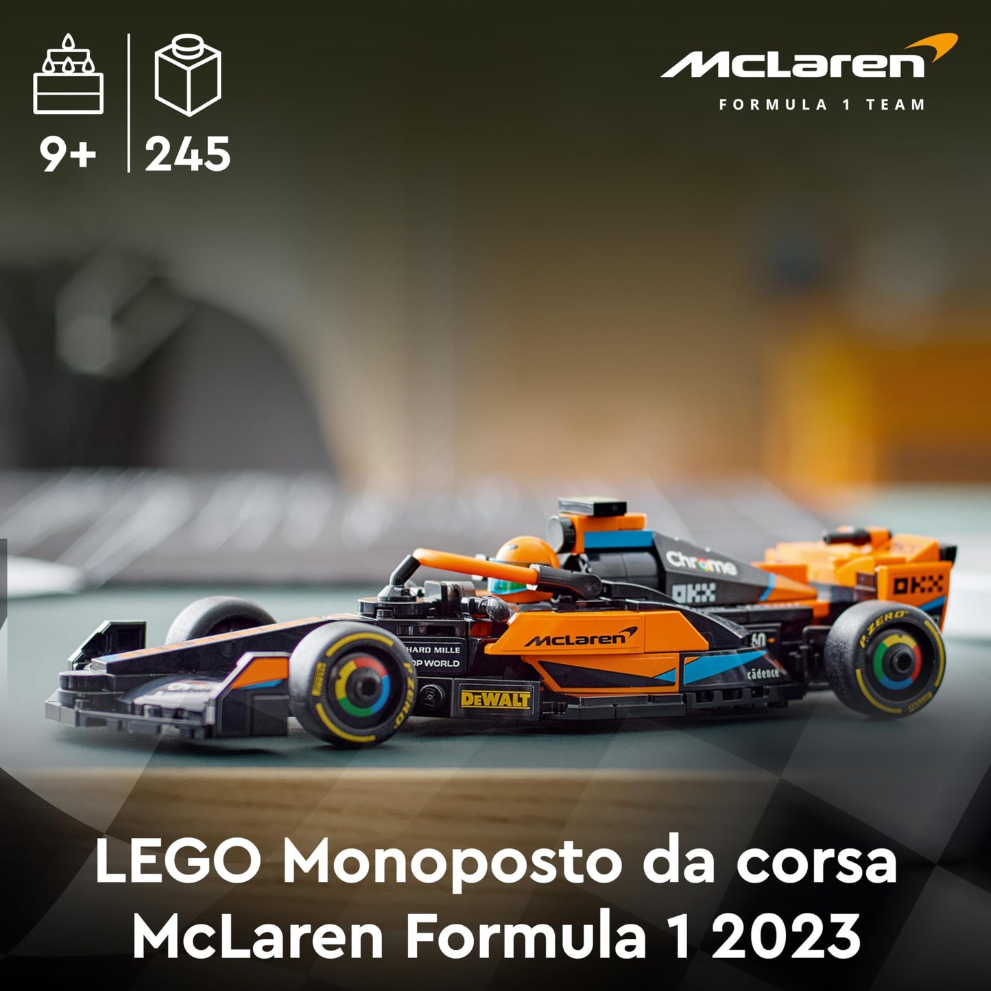LEGO Speed Champions McLaren Formula 1 race car 2023 & Speed Champions Ford Mustang Dark Horse sports car, car toy with minifigure for building.