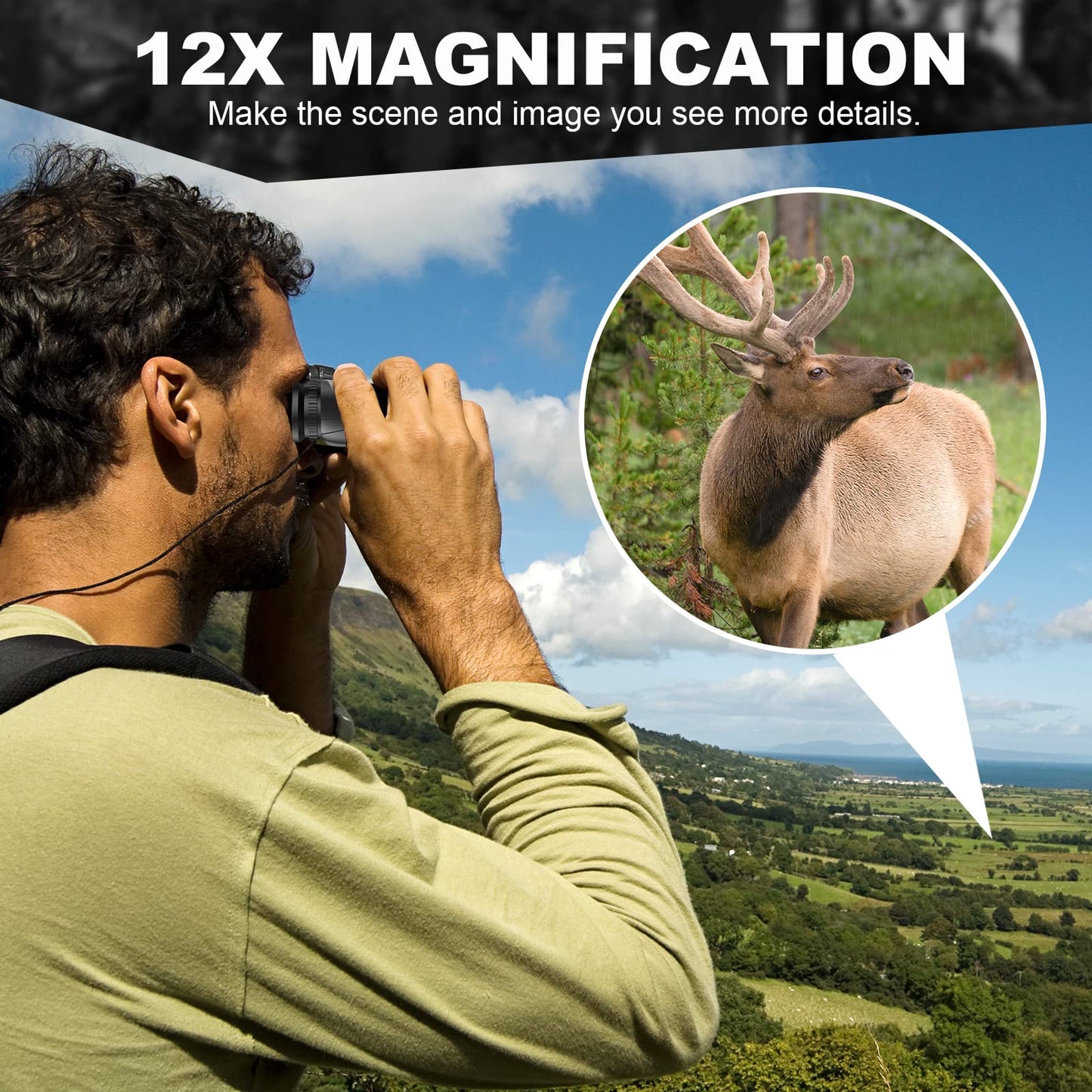 12x25 Compact Binoculars for adults and children, small binoculars with low light vision for bird watching, theater and concerts, hunting and sports games.