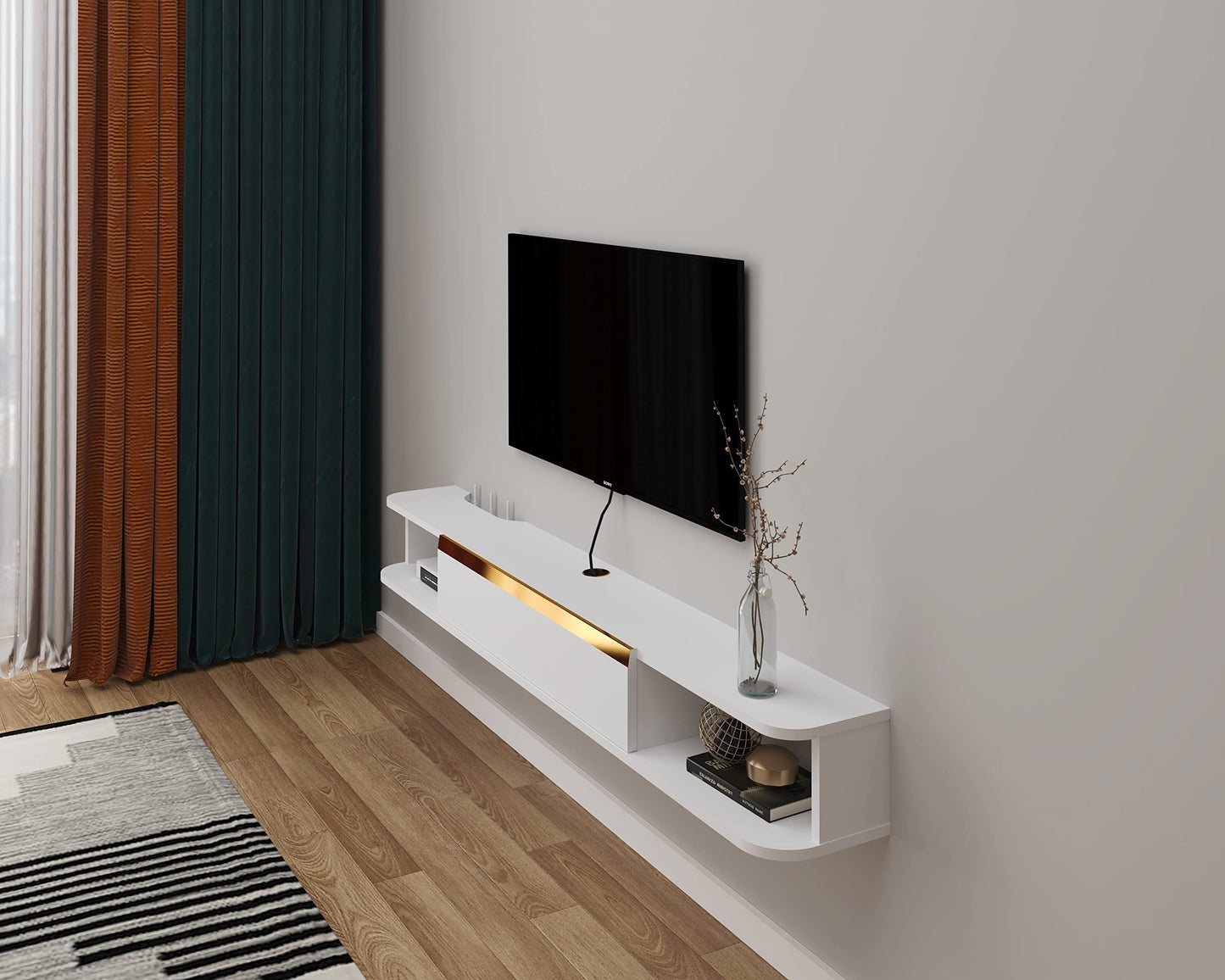 Pmnianhua TV floating lowboard, wall-mounted TV cabinet, wall-mounted floating TV stand entertainment media console center large storage cabinet for living room home office (120cm)