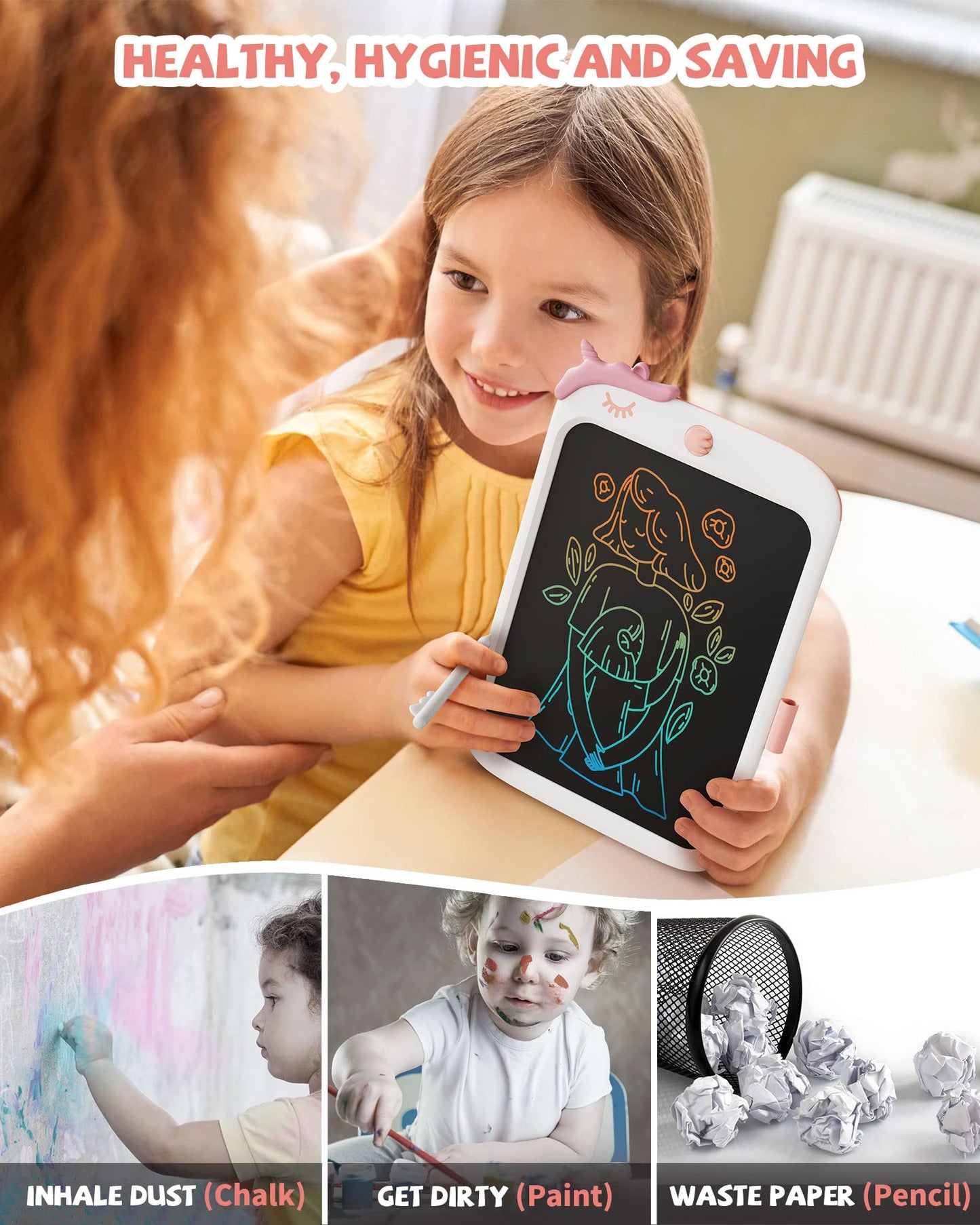 10-inch writing tablet for kids, unicorn toy gifts for girls, toddler kids learning/travel toys, birthday present for 3+ year old girls boys