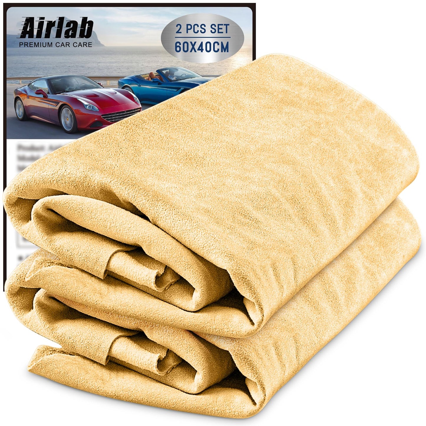 Airlab 2-piece window leather car cleaning cloth, car leather drying cloth window leather made of genuine leather for car motorcycle windows.
