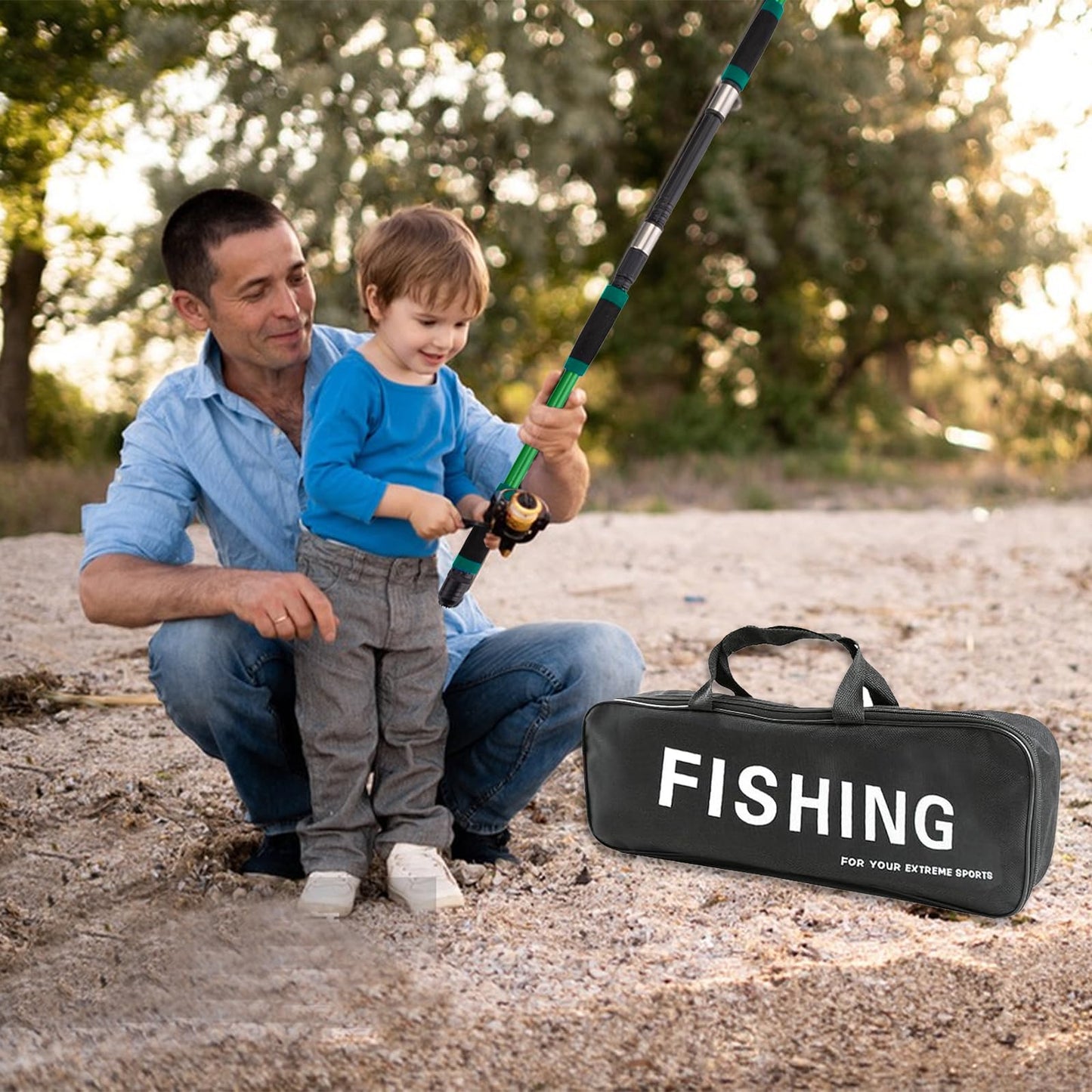 Kids fishing rod set, 1.8m beginner fishing rod for kids with reel and bait set, carbon fiber telescopic rod and reel, fishing gear for kids aged 3-10 (Green)