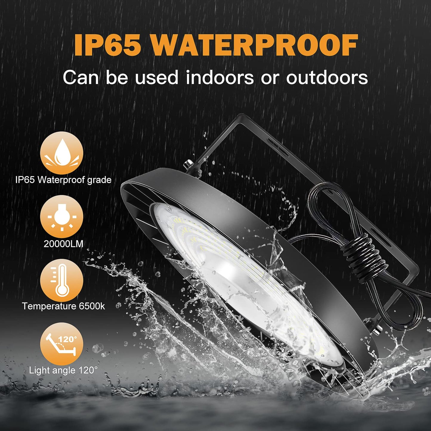 Toobettp 200W UFO LED workshop lamp, 20000LM 6500K cool white LED UFO industrial lamp, IP65 waterproof high bay light for warehouse lighting, workshop lighting, factories, airport, patio