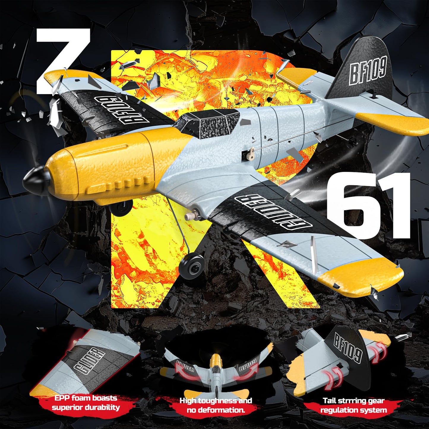 DEERC RC Airplane Messerschmitt Bf 109, 2.4GHz remote control airplane with 6-axis gyro stabilizer, 3-channel RTF RC glider toy for beginners, kids, adults.