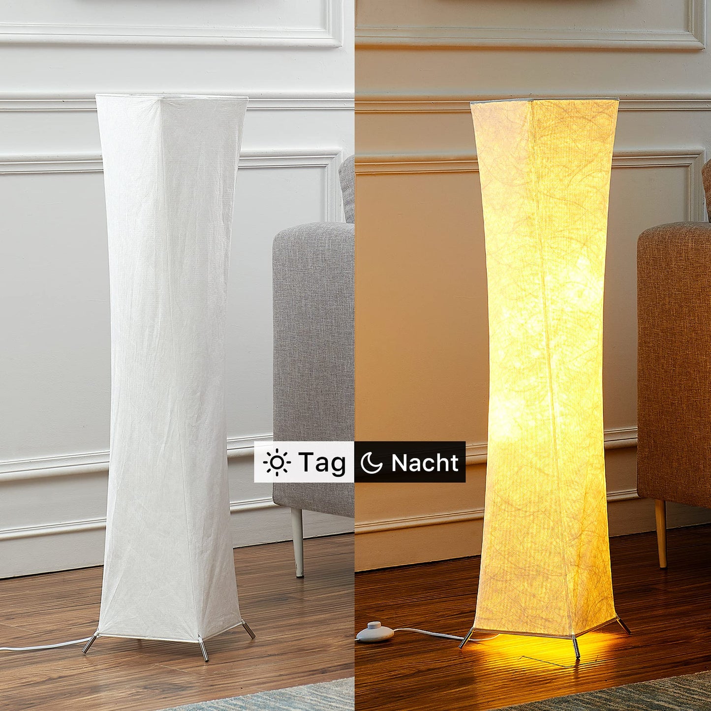 chiphy floor lamp, dimmable, 137 cm (S) tall, 3 levels of adjustable brightness, 12 W x 2 LED bulbs, column floor lamp with white fabric shade, for bedroom, nursery