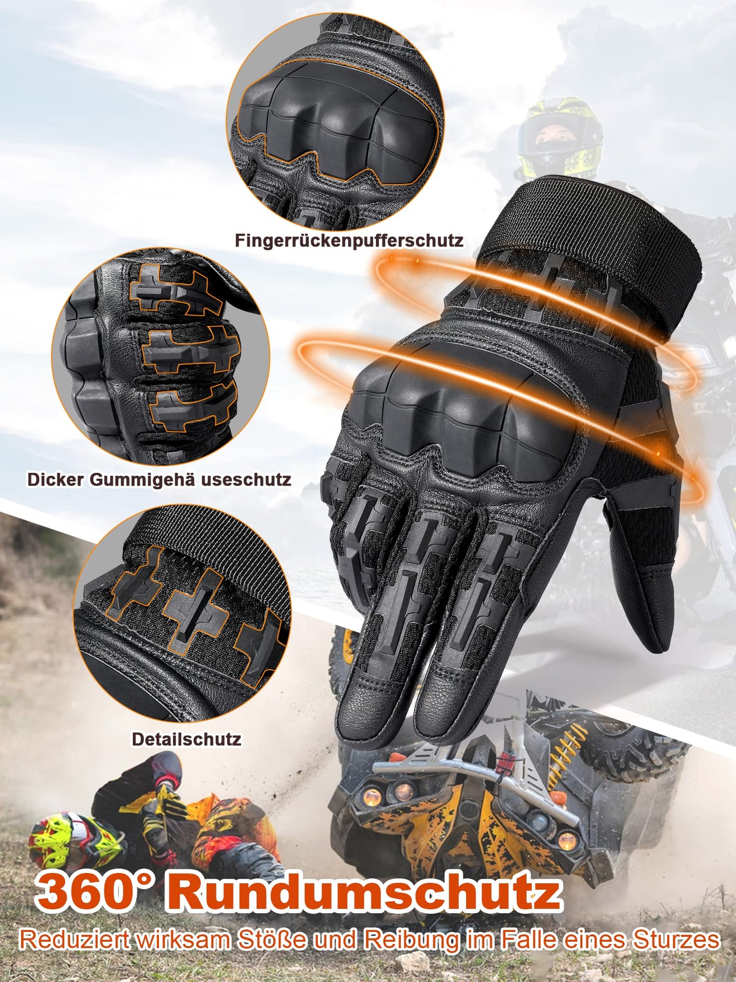 WTACTFUL Men's Motorcycle Gloves, breathable Motorcycle Gloves Men's with protectors for Tactical Bicycle Einsatzhandschuhe Airsoft Paintball Black S