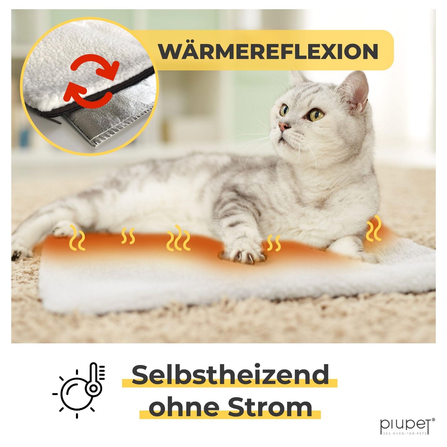 PiuPet® Self-heating Cat Blanket I 60x45cm I Electric-free Heating Blanket I Cat Warming Blanket I Heating Blanket for Cats without Electricity | Cat Accessories | Self-warming Cat Blanket (White)