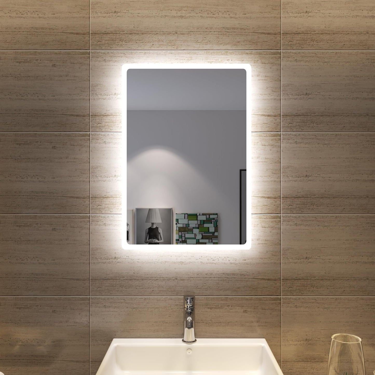 SONNI bathroom mirror with lighting 60x40 cm LED bathroom mirror wall switch bathroom mirror wall mirror light mirror IP44