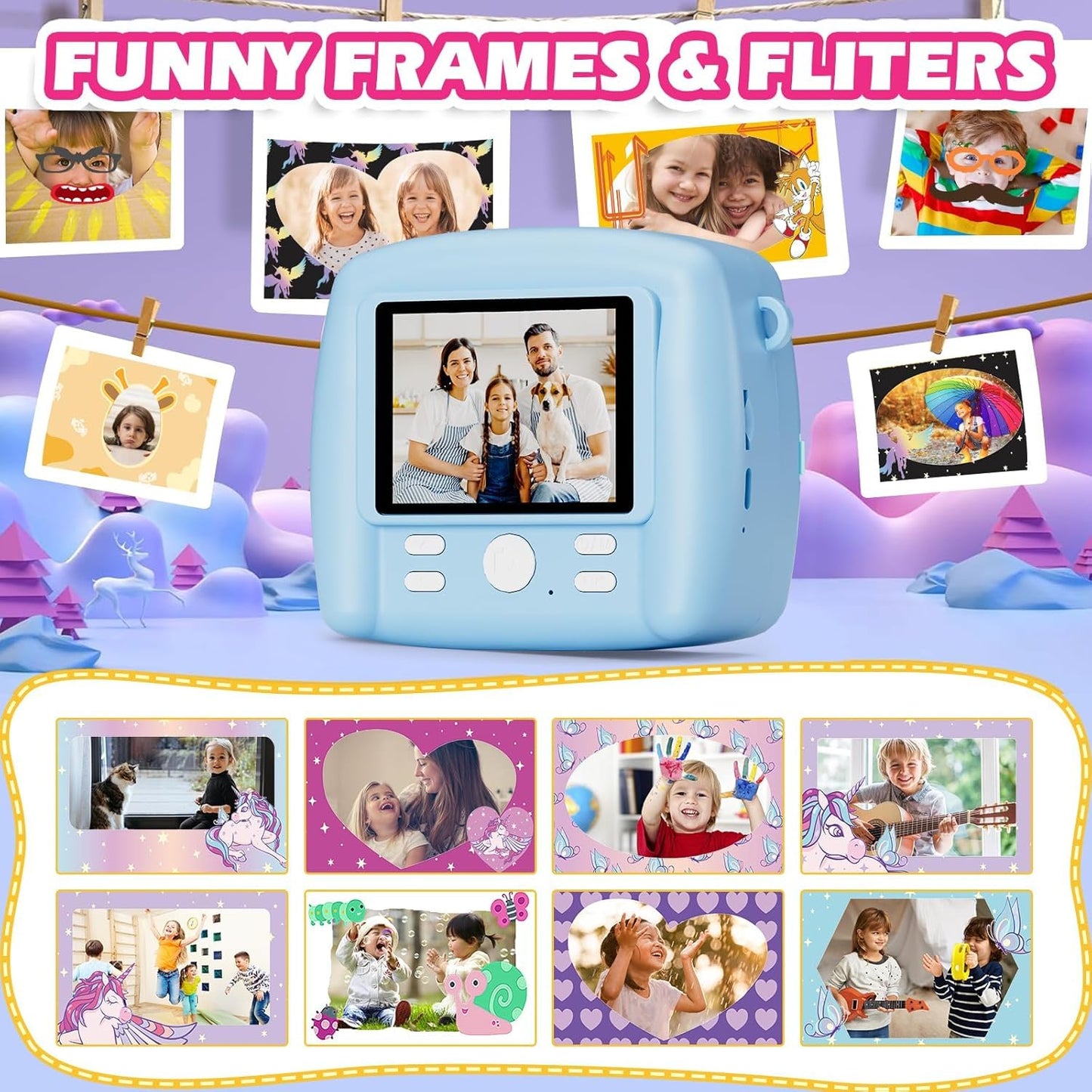 Instant Camera for Kids, Children Camera Compact Cameras 1080P HD Instant Printing of Photos, Birthday Gift Christmas Gift Toy for 3 4 5 6 8 7 9 10 11 Year Old Girls Boys 3 Rolls of Photo Paper