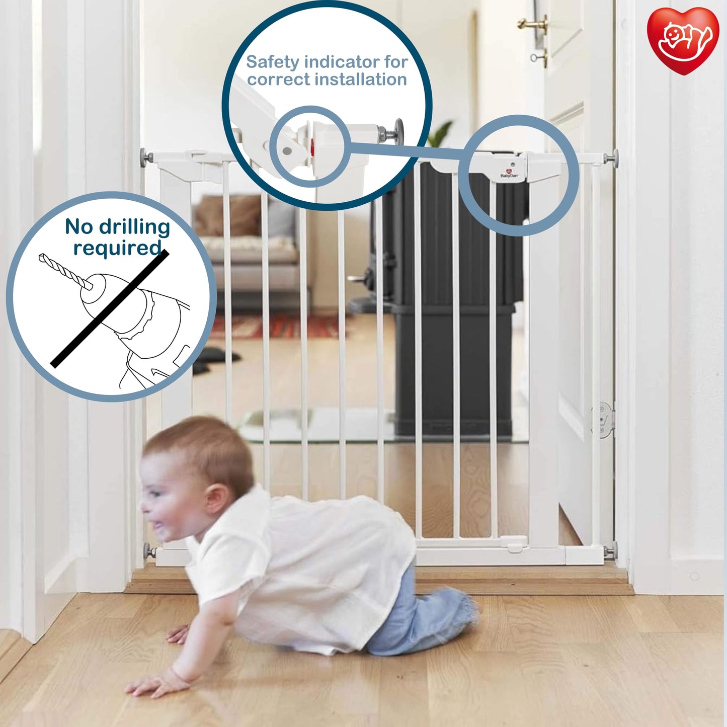 BabyDan Premier, extra wide pressure mounted stair gate, 112-119.3 cm, door gate/barrier/baby gate/safety gate, metal, white, Made in Denmark (dog gate)