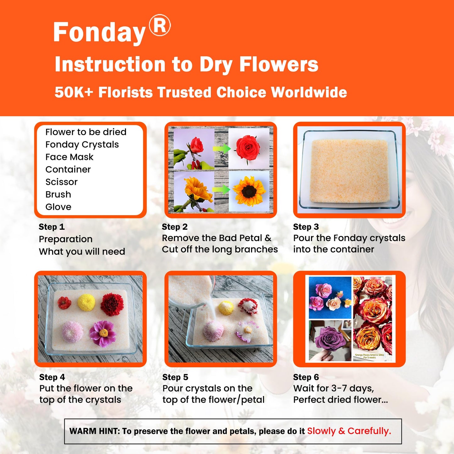 8LBs Flower Drying Crystal, silica gel Fonday with drying crystals for delicate flowers, color indicator reusable (8lbs)