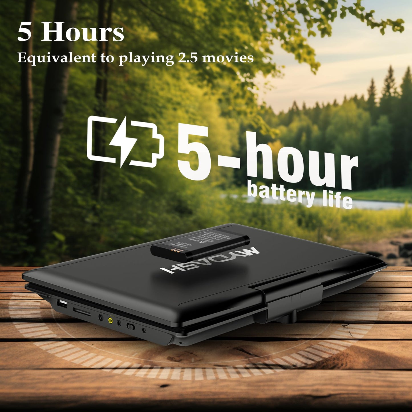 Portable 14.9-inch DVD player for cars, for kids with swivel 12.5-inch HD screen & car headrest mount, DVD/CD player, for Sync-TV projector, USB/SD connection