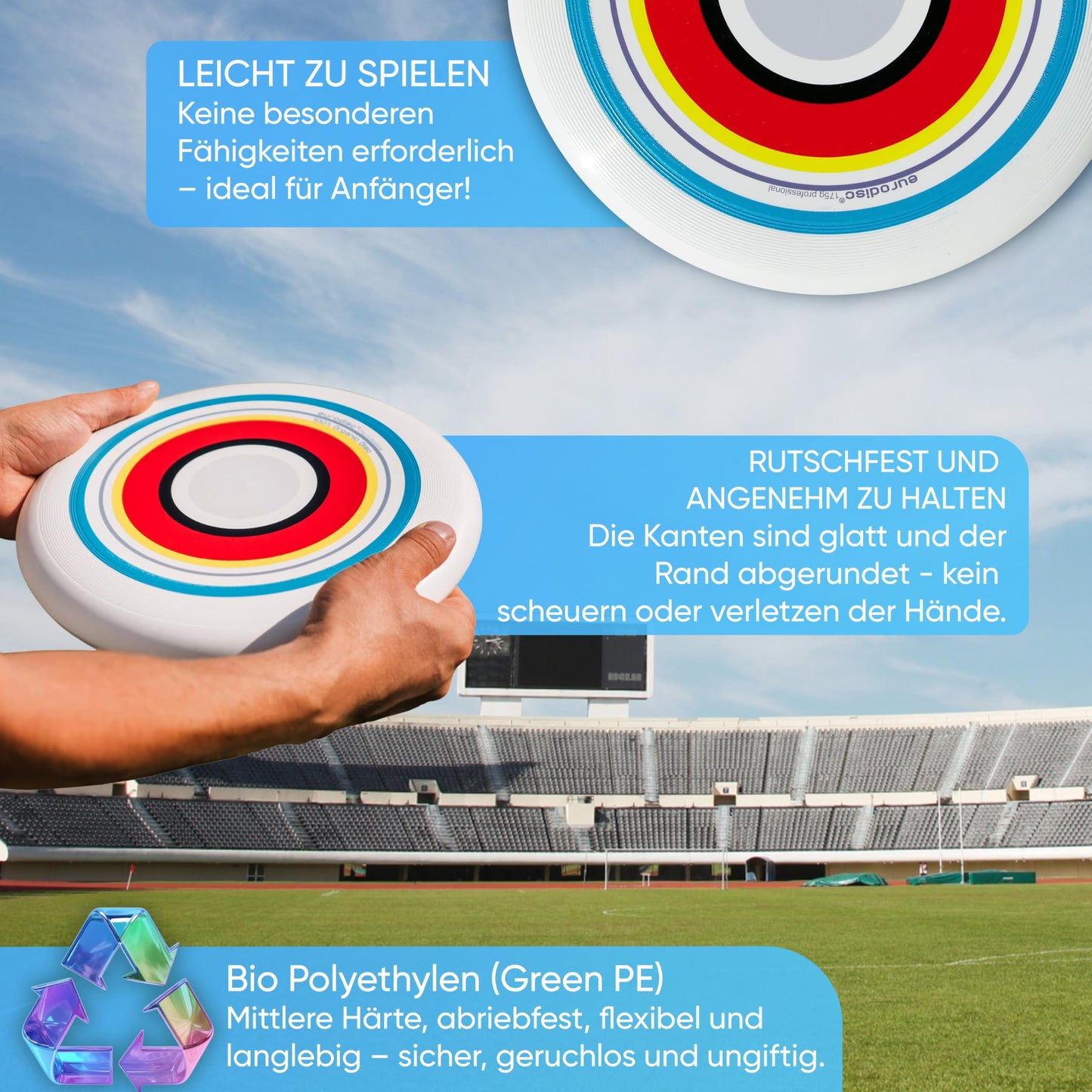 Eurodisc 175g 4.1 Summer Pro Ultimate Frisbee Disc - Stable flight path of over 100m - Made from 100% renewable resources - Gift for kids, 7 year old boys, girls & adults.