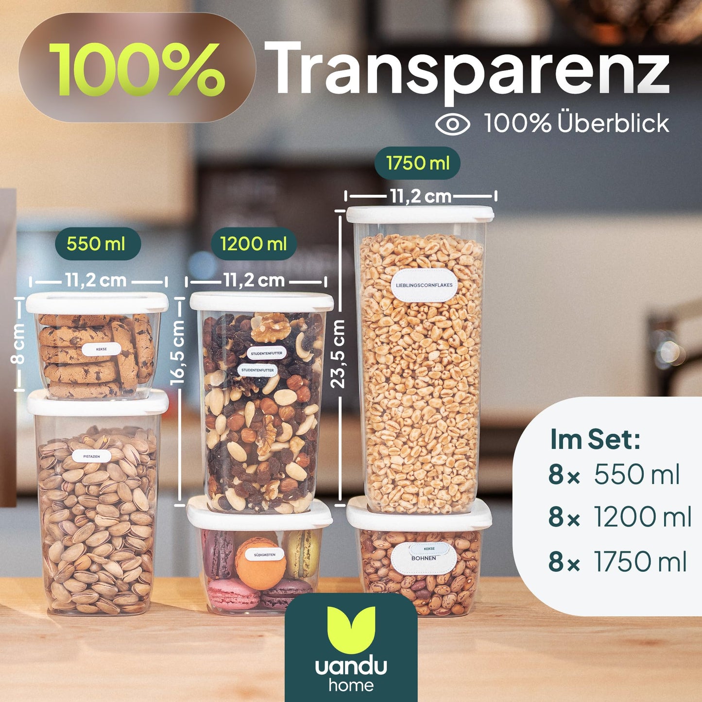 uandu airtight food storage containers with lids - 24 piece set | kitchen storage container box | BPA free | kitchen organizer | containers for all dry foods