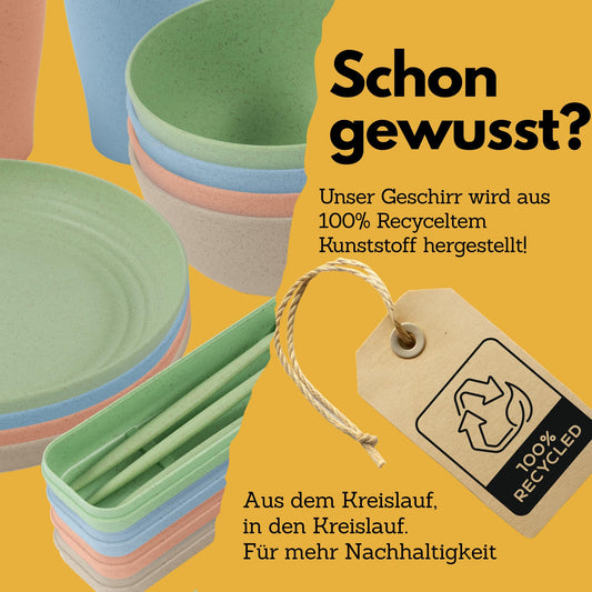 Ecofolks environmentally friendly camping dinnerware set -100% recycled material | Reusable, colorful, for RV, picnic, outdoor & kids | Color beige