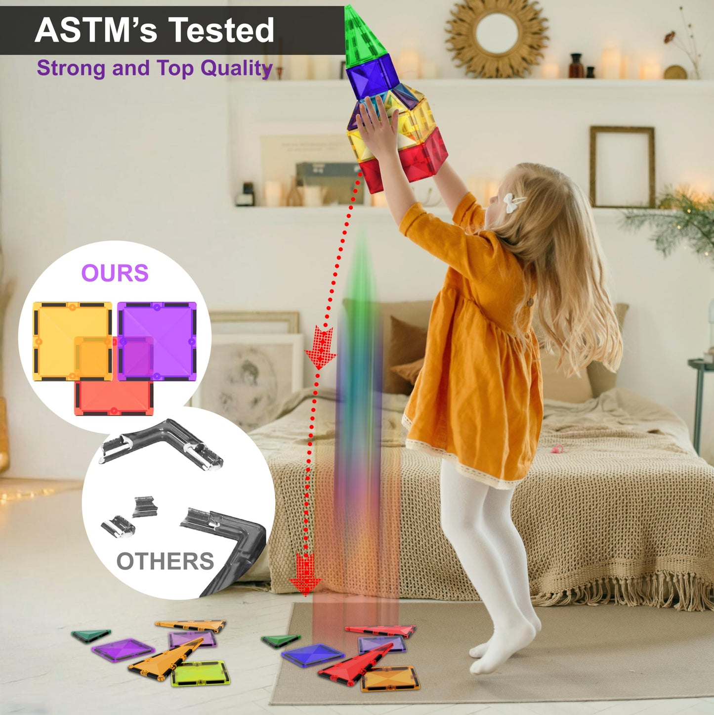 Desire Deluxe Magnetic Building Blocks Montessori Toy for Kids, Magnetic Blocks for Boys and Girls, Ages 3 4 5 6 7 8, 57pc Set
