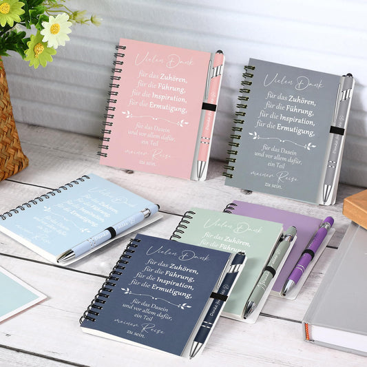 6 Sets Thank You Gifts for colleagues. Includes 6 spiral notepads and 6 pens with touchpens. Farewell gift for coworkers. Motivational gift set for Christmas. (Thank you)