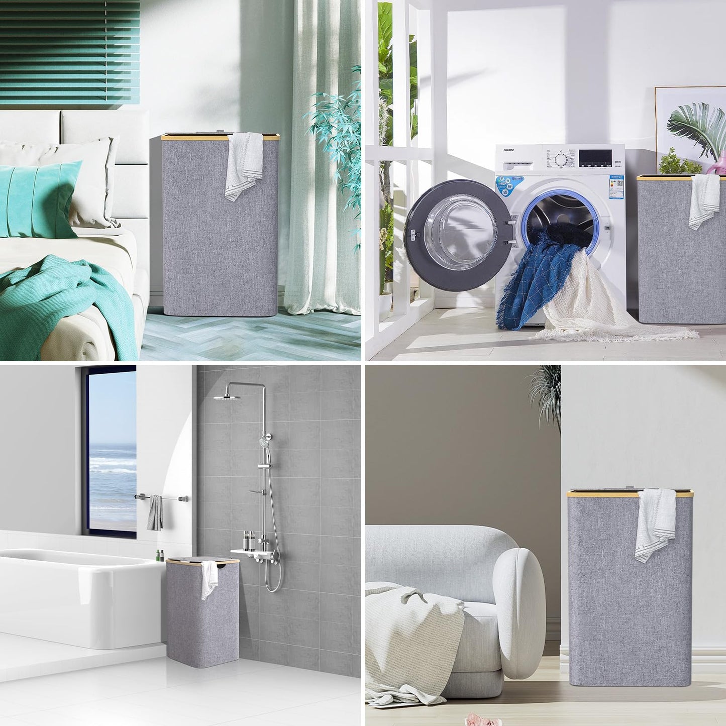 Laundry basket with lid 100L, large slim laundry collector with removable laundry bag Laundry baskets laundry cabinet laundry chest laundry bin for dirty laundry Gray