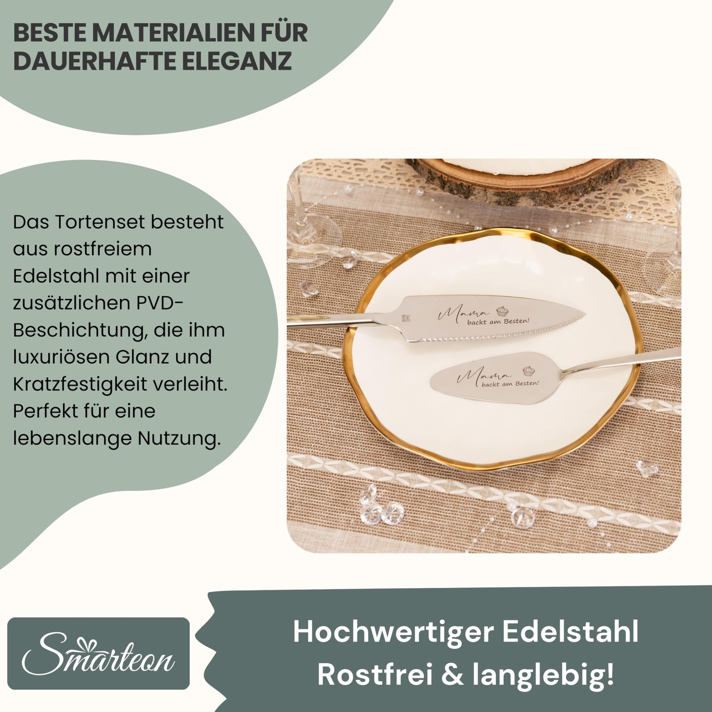 SMARTEON cake lifter including cake knife in set with personal engraving as a gift for wedding, anniversary, birthday - Wedding gifts for couples - Silver-colored set in gift box