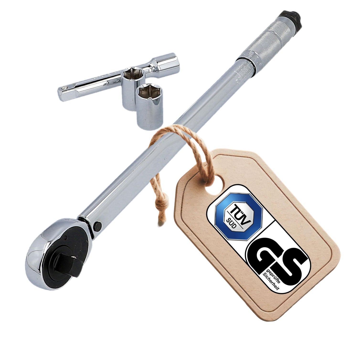 UNITEC torque wrench, adjustable from 40 to 210 Nm, 1/2" square drive, with sockets 17/19 mm and extension, silver