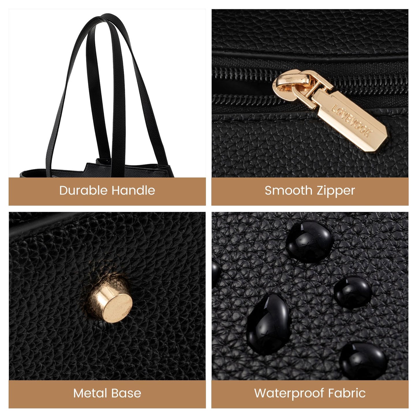LOVEVOOK handbag for women with 15.6 inch laptop compartment, leather shopper tote bag with waterproof shoulder strap. Perfect for business, office, or school use.