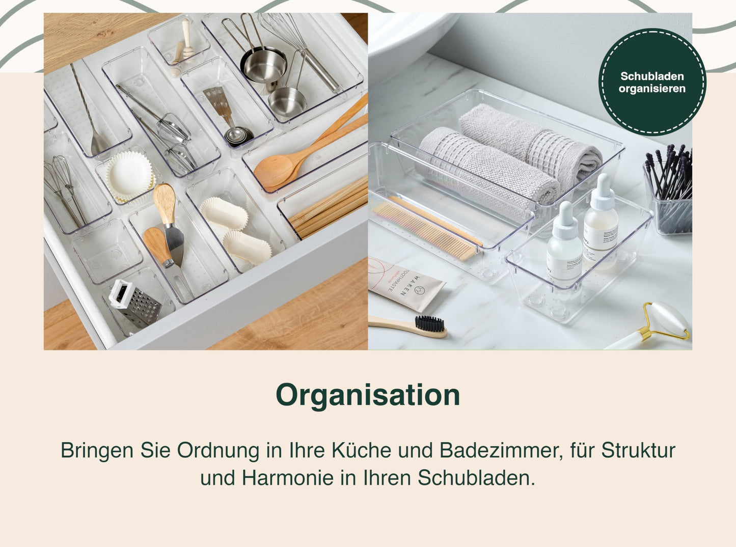 uandu Drawer Organizer, 25 piece set, Desk Organizer, Kitchen Organizer, Drawer Organizer, Vanity Organizer, Makeup Organizer, Drawer Divider, Bathroom Organizer, Kitchen Organizer.