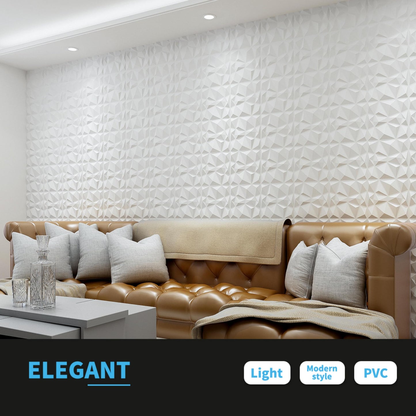 Art3d 33 Pieces 3D Wall Panels Diamond High Stiffness PVC, 30 x 30 cm, Non-deformable, Recyclable, Waterproof, Heat-resistant, Odorless, Matte White