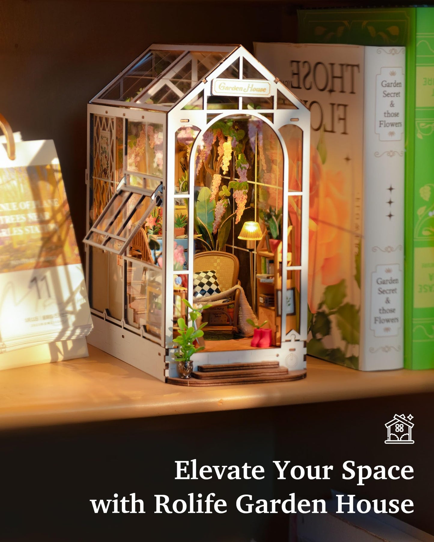 Rolife Book Nook Kit for Adults DIY Miniature House with Light for Bookshelf Library Decoration 3D Wooden Puzzle Bookends Adult Booknook Gifts for Women