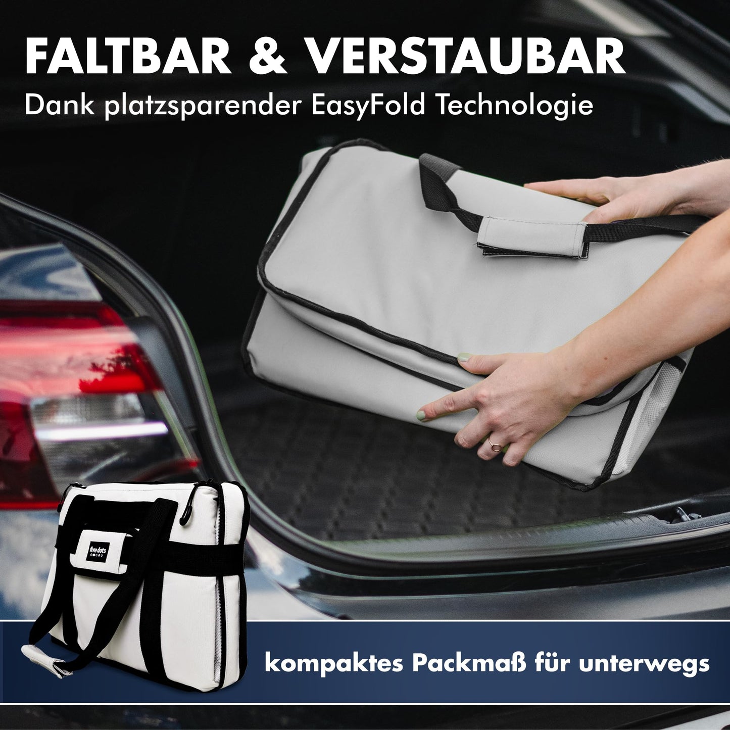 Five Dots Cooler Bag large 30l +24h cooling for shopping perfect for car & work - Insulated Cooler Bag Thermos Bag Lunch Bag & Picnic Bag - Large Cooler Bag - Men's Lunch Bag - Lunch Bag