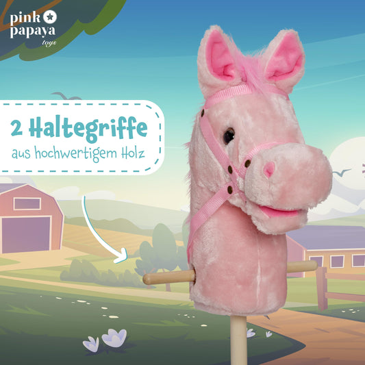 Pink Papaya Hobbyhorse, Sparkles, cute plush toy horse with sound function: Neighing and galloping sounds.