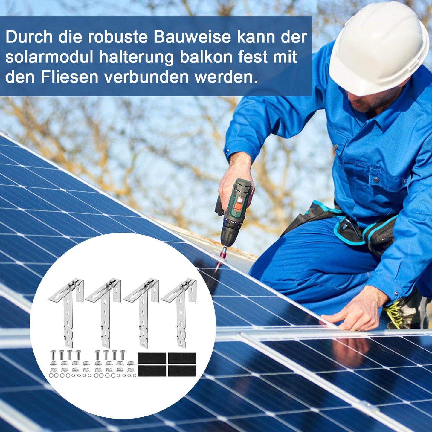 Aolawco 4 Piece Solar Balcony Power Station Bracket Balcony Hook Set, Adjustable Balcony Mount for Solar Panels, Solar Panel Bracket No Drilling Required for Solar Module Round Square Balcony Area
