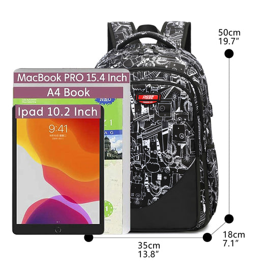 Asge school backpack for boys teenagers, made of nylon. Large school bags for girls, kids backpacks with prints for 8-16 years old. Waterproof school bags for boys.