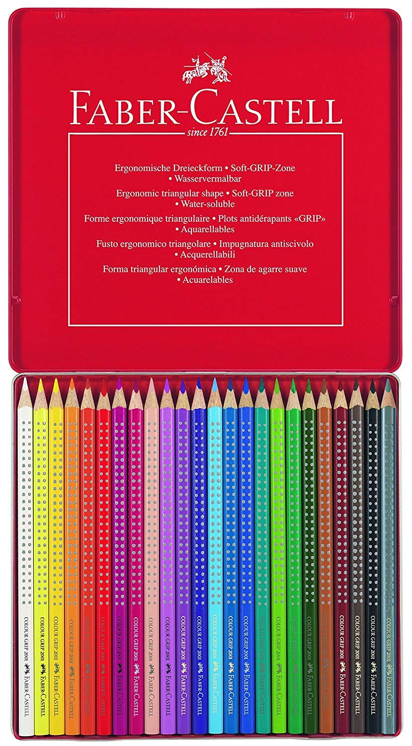 Faber-Castell 112423 - Colored pencils Colour GRIP 2001, 24-piece metal case