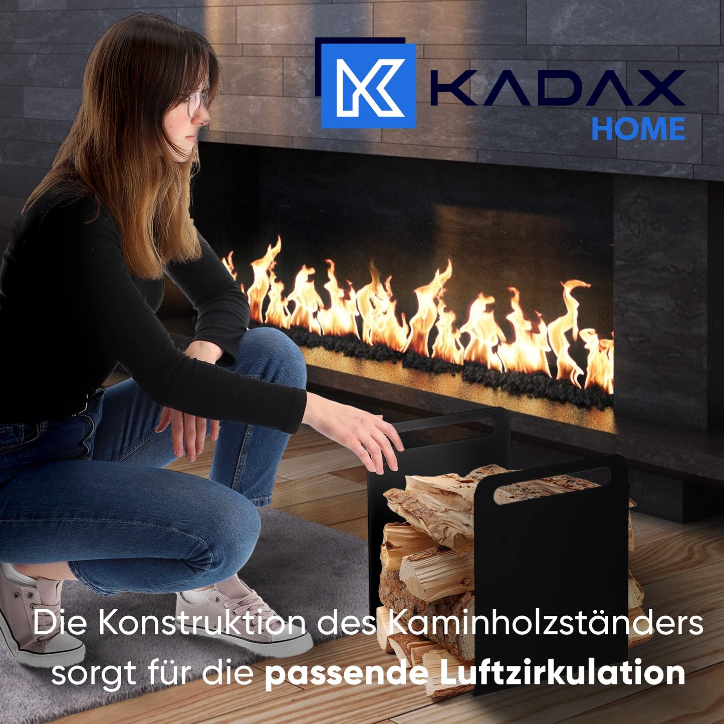 KADAX firewood rack, firewood holder made of sturdy steel, black firewood storage, powder-coated log rack in various patterns (36 x 30 x 36 cm)