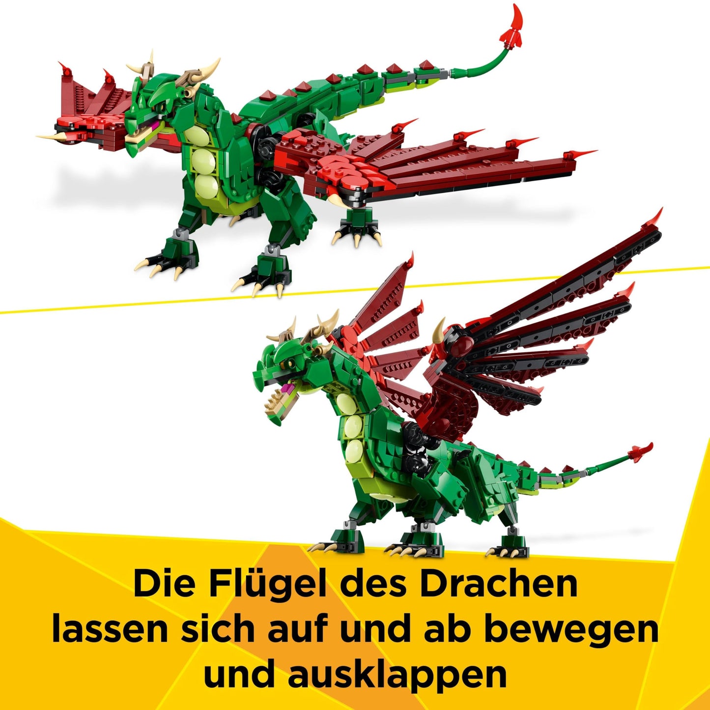 LEGO Creator 3in1 Green Dragon - Toy - Rebuildable into Toy Sea Serpent or Phoenix Figure - Animal Building Toy for Kids - Birthday Gift for Boys and Girls 9+ years 31161